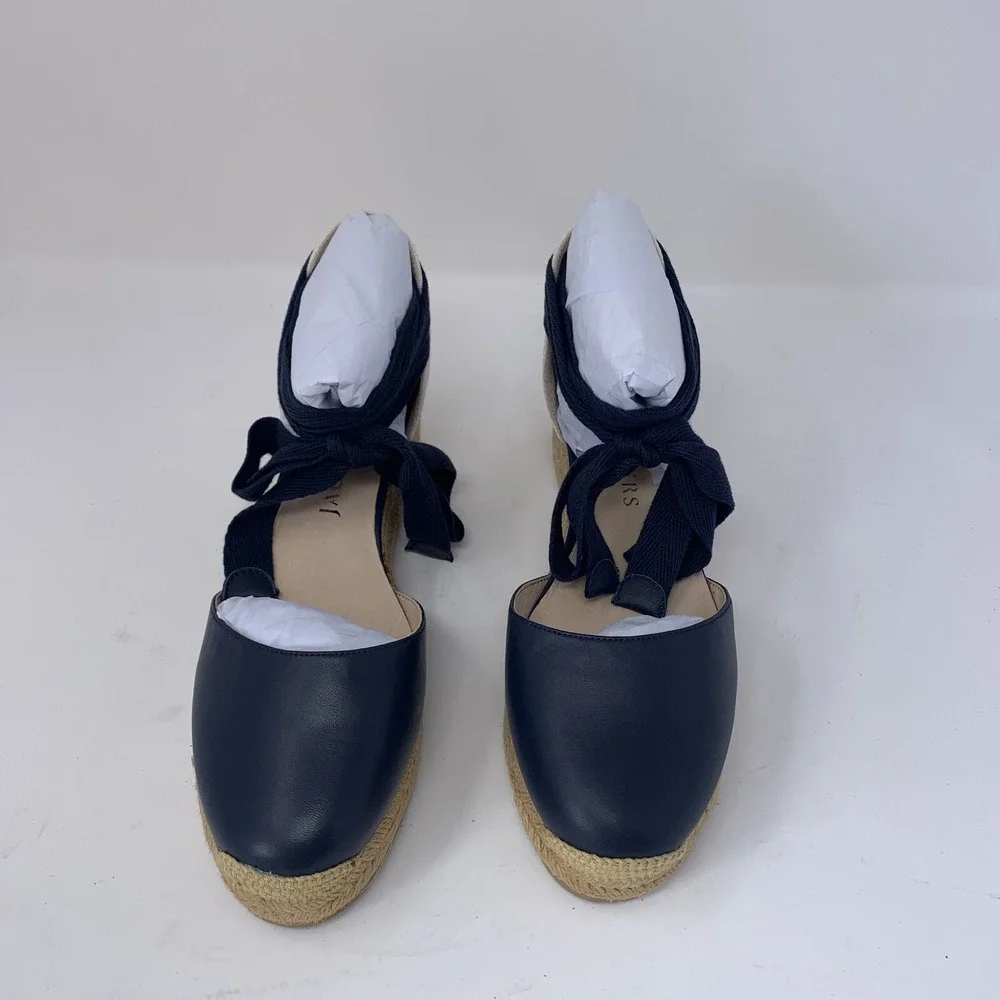Jack Rogers Sandals Women 8M Midnight Navy Leather Palmer Espadrille Wedge S0654